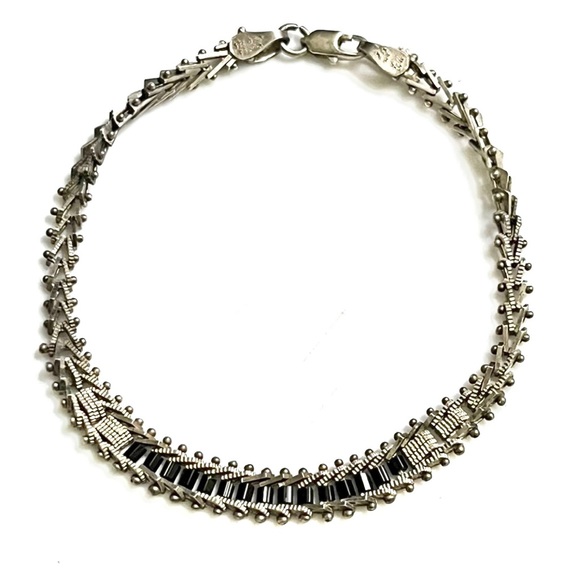 Signed, Taxco Vintage Onyx Sterling Silver Bracelet - Picture 1 of 7